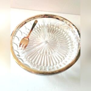 Vintage Silver Plated Divided Crystal Condiment Dish With Fork Italy
